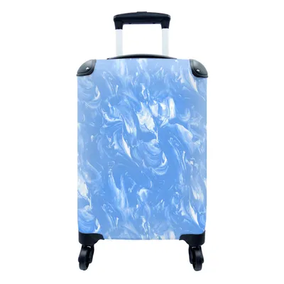 Produktbild von MuchoWow® Koffer Handgepäck Trolley Rollkoffer Kleine Reisekoffer mit 4 Rollen - Marmor - Blau - Muster - Cabin Size < 55x40x23 cm & 55x40x20 cm - Fotokoffer - Kabinenkoffer - Boardgepäck - Reise-Box - Reisekoffer - Reisegepäck - Koffer mit Bild - Trolley für Kinder