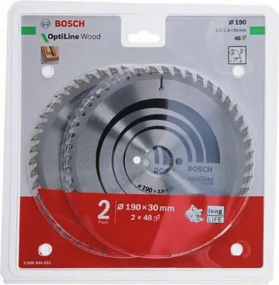Image de Bosch Optiline Wood - Lame de scie circulaire - pour le bois - 2 pièces - 190 mm - 48 dents (2608644651)