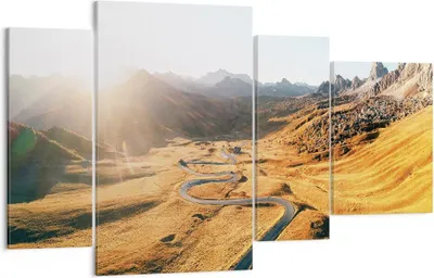 Produktbild von Bild auf Leinwand - Leinwandbild - 4 Teile - Sonne Berge Weg - 120x70cm - Wand Bild - Wanddeko - Wandbilder - Leinwanddruck - Bilder - Wanddekoration - Leinwand bilder - Wandbild - DL120x70-4836