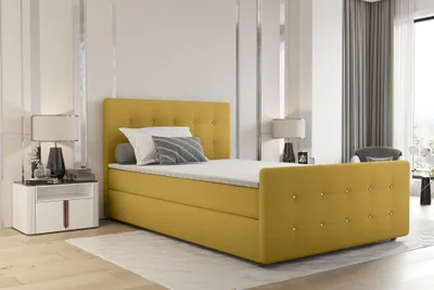 Produktbild von Boxspringbett Schlafzimmerbett MARKOS 200x220cm Stoff Soro Gelb inkl. Topper