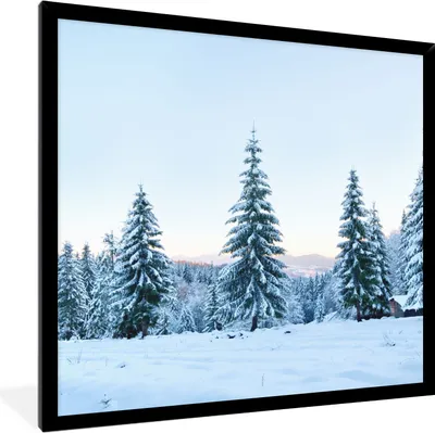 Produktbild von MuchoWow® Gerahmtes Poster Winter - Schnee - Bäume 40x40 cm - Poster mit Schwarzem Bilderrahmen Wandposter Rahmen Foto Bilder - Mit Rahmen - Wanddekoration Schlafzimmer