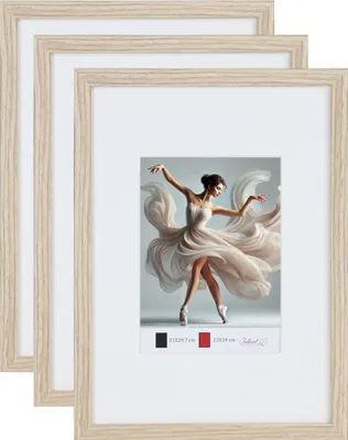 Produktbild von Set Holzbilderrahmen mit Passepartout Elegantes Design Foto Rahmen Collage Wanddeko HR-5 Poster - Farbe: 3xEiche | Format: 21x29,7 DIN A4