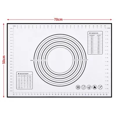 Produktbild von Backmatte Silikon 70x50cm, Silikonmatte Backen rutschfeste, Antihaftbeschichtete Teigmatte Backunterlage mit Messung, Ausrollmatte für Fondant Gebäck PizzaSchwarz