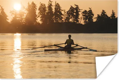 Produktbild von MuchoWow® Poster Ein Mann rudert bei Sonnenuntergang 120x80 cm - Bilder
