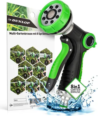 Produktbild von Dunlop Gartenbrause - Multi Handbrause mit 8 Sprühmustern und fein dosierbarem Daumenventil - Garten Brausekopf mit feststellbarem Hebel und Quick Connect für alle 1/2 Zoll Schlauchanschlüsse