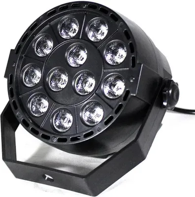 Obrázek produktu pro LED RGB scénické světlo DJ/Disco – PAR DMX reflektor – světelný tok 60–249 lm – žárovka v balení – napájení ze sítě AC – CE – černá barva