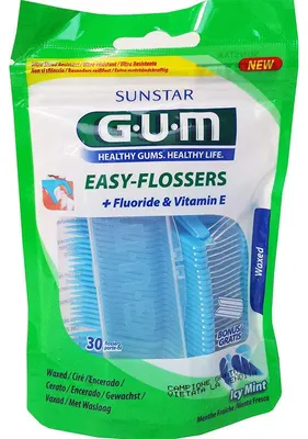 Productafbeelding van Sunstar GUM Easy Flossers, 30 stuks. Tandzijde met fluoride en mintsmaak