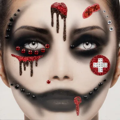 Produktbild von Gesichts Tattoo - Halloween Glitzer Aufkleber Set Krankenschwester Klebetattoos Temporäre Tattoos Karneval