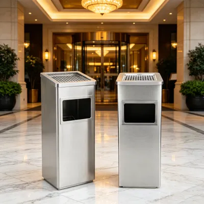Produktbild von 2x Mülleimer Aschenbecher für den Außenbereich,35L,entnehmbarer Inneneimer,Papierkorb Freistehender Außen-Aschenbecher Silver