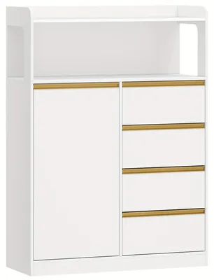 Image de Armoire de salle de bain - Meuble de salle de bain - Rangement - Armoire colonne - Meuble sous vasque - 4 tiroirs et compartiment ouvert