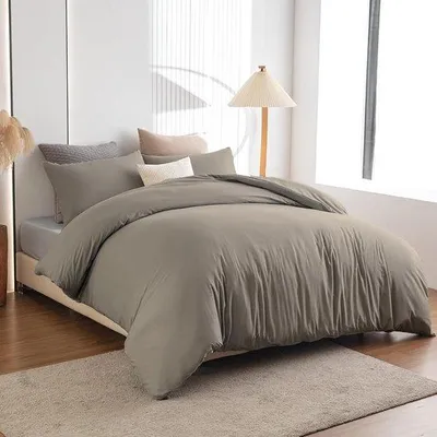 Produktbild von Dekenüberzug aus Microfasern – Strickfrei & mit Ritsverschluss – 135x200 cm + 80x80 cm Kissenüberzug – Cognacbraun