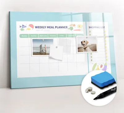 Produktbild von Magnetpinnwand Memoboard - Zubehörsatz - Schwarzer Marker + Schwamm + Magnete - 60 x 40 cm - Essensplaner