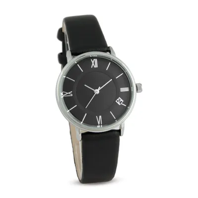 Produktbild von Elegante Damen-Armbanduhr mit schwarzem Kunstlederarmband – klassisch & stilvoll