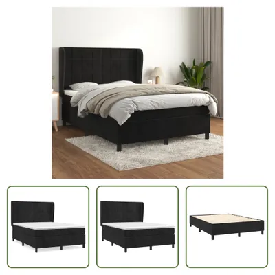 Produktbild von The Living Store Boxspringbett mit Matratze Schwarz 140x200 cm Samt