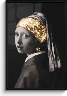 Produktbild von MuchoWow® MuchoWow® Gerahmtes Poster Mädchen mit einem Perlenohrring - Johannes Vermeer - Gold 60x90 cm - Poster mit zchwarzem Bilderrahmen - Kunst