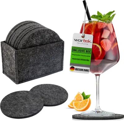 wortek Filz Untersetzer - Deko Tischset + Aufbewahrungsbox I für Gläser & Tisch, 10er Set I 10cm I Rund, Anthrazit