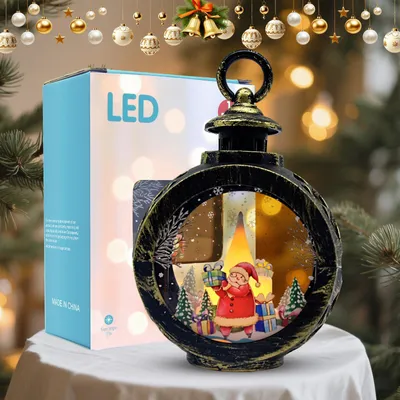 Vintage LED-Kerzenlaterne mit Weihnachtsmann, batteriebetrieben