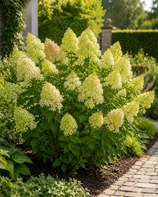 Produktbild von Rispenhortensie Limelight Hydrangea paniculata im 2-Liter-Topf winterharte Gartenhortensie für Garten Terrasse und Kübel, KI-generiertes Bild