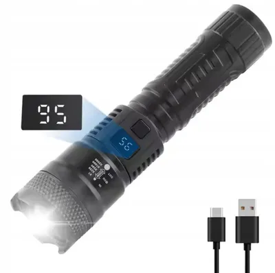 Zdjęcie produktu dla LATARKA LED MOCNA Z Wyświetlaczem Taktyczna MOCNA USB ZOOM A6635