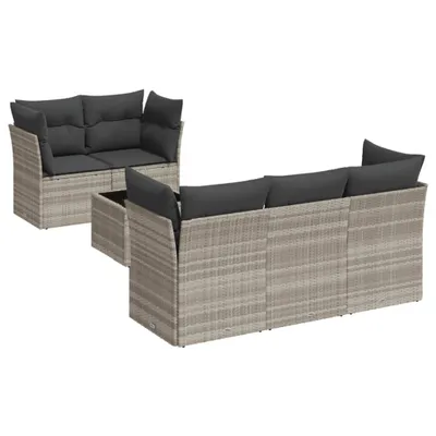 Produktbild von 6-tlg. Garten-Sofagarnitur mit Kissen Hellgrau Poly Rattan
