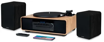 Zdjęcie produktu dla Gramofonem z głośnikami Bluetooth, radiem FM, odtwarza płyty CD/MP3 Thomson MIC300TT/600DUO