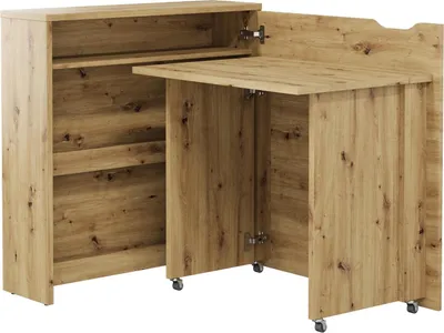 Produktbild von Klappschreibtisch LENART WORK CONCEPT SLIM CW-02P Schreibtisch Klappbar Eckschreibtisch mit Rollen Büroschreibtisch Computertisch (Farbe: Artisan Eiche, Öffnungsrichtung: Rechts)