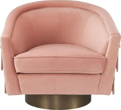 Produktbild von Casa Padrino Luxus Drehsessel Rosa / Mattgold 84 x 82 x H. 74 cm - Wohnzimmer Sessel mit edlem Samtstoff - Luxus Wohnzimmer Möbel