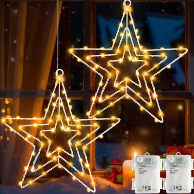 Lichterkette 2er-Set 75 LEDs Sterne batteriebetrieben warmweiß