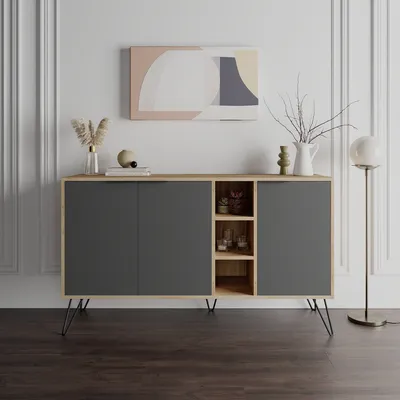 Image de Skye Decor, Clara Console - Oak, Anthracite, meubles de salon, chêne, 142 x 83 x 35,6 cm