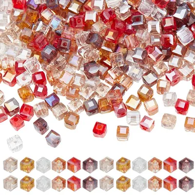 300 Stück 4 mm Glasperlen, Würfelform, Herbstfarben, für DIY-Schmuck