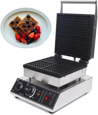 Productafbeelding van Wafelijzer - wafelijzer - 1700 W - wafelmaker voor 4 wafels - elektrische wafelmaker met antiaanbaklaag - roestvrij staal en temperatuurregeling