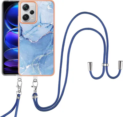 Produktbild von Redmi Note 12 Pro+ Handykette Hülle, Muster TPU Bumper Schutzhülle mit verstellbarem Tragegurt für Xiaomi Redmi Note 12 Pro+ Blau
