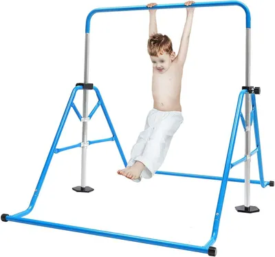 Obrázek produktu pro Hrazda pro děti – horizontální, nastavitelná – pro cvičení – skládací konstrukce – výška 115–155 cm – modrá
