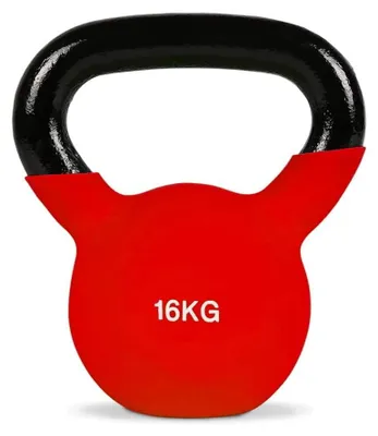 Obrázek produktu pro Kettlebell kettlebell činka - 16 kg - Litina - Ergonomická rukojeť - Neoprenová základna - Červená