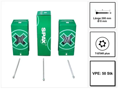 Zdjęcie produktu dla Wkręt SPAX IN.FORCE 8,0 x 300 mm 50 szt. Torx T-STAR Plus T40 ( 1221010803005 ) Gwint pełny Łeb cylindryczny WIROX CUT Końcówka wiertnicza