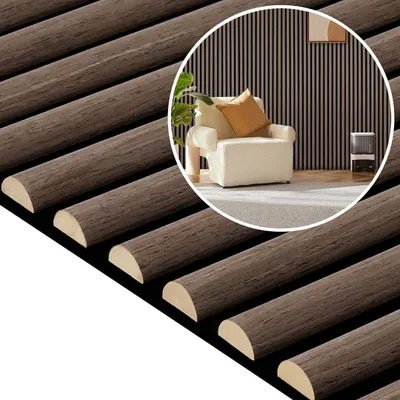 Zdjęcie produktu dla Ikodm, 1 sztuka, panel akustyczny 3D, półokrągły, 120x60 cm, panel ścienny MDF/filc PET, panel z listew, izolacja akustyczna, poprawa akustyki pomieszczenia, orzech czarny