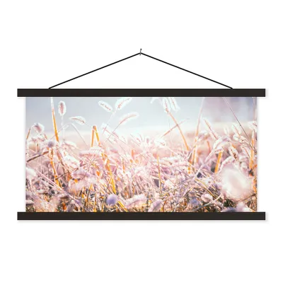 Produktbild von MuchoWow® Textilposter Gras - Sonne - Winter - Schnee 90x45 cm mit schwarzem Rahmen - Klemmleisten