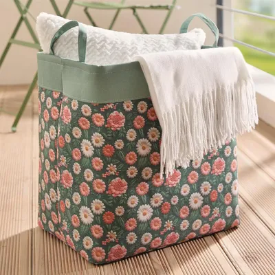 Produktbild von Stoffkorb "Blumen" bunt, 41x31x42 cm, Aufbewahrungskorb, Universalkorb, Wäschekorb, Tragekorb, Spielzeugkorb