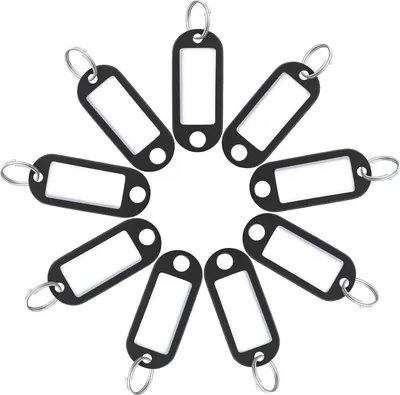 Image de Porte-clés plastique souple noir 20 pièces avec étiquettes et anneaux 5 cm