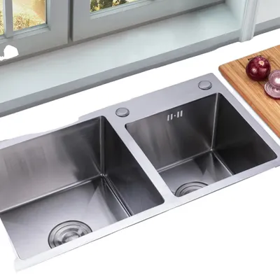 Obrázek produktu pro Kuchyňský dřez z nerezové oceli, prostorná dvojitá mísa, snadno se čistí, stříbrná barva, zelený nástřik