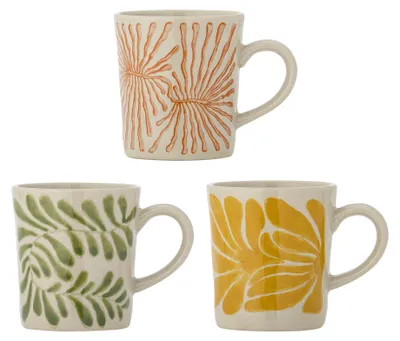Obrázok produktu pre Bloomingville Fauni, Set, 0,205 L, Zelená, Červená, Žltá, Kamenina, Pohár, Univerzálne
