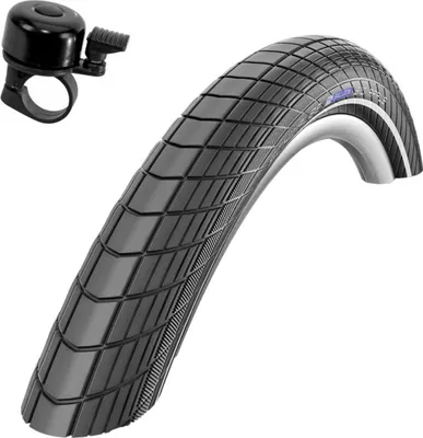 Zdjęcie produktu dla 1 x opona rowerowa Schwalbe Big Apple RaceGuard E-25 z paskami odblaskowymi 50-559 (26 x 2,00") wraz z dzwonkiem rowerowym