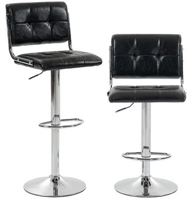 Produktbild von 2er-Set Barhocker, höhenverstellbar, um 360° drehbar, gepolsterte Sitzfläche, Rückenlehne und Fußstütze, schwarz