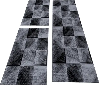 Zdjęcie produktu dla 3-częściowe dywaniki z krótkim włosiem do sypialni, nowoczesny design, rozmiar: 2 x 80 x 150 cm, 1 x 80 x 250 cm, kolor: czarny - 2