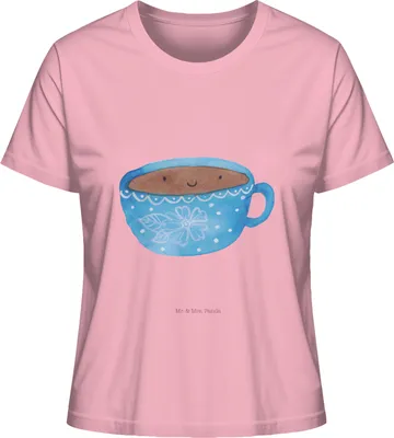 Produktbild von Mr. & Mrs. Panda Oberteil Damen Kaffee Tasse Größe S - Baumwolle Pink - Geschenk, Basic T-Shirt, Glücklich, Lustige Sprüche, Geschmack, Baumwoll, Kurzarmshirt, Liebe, Genuss
