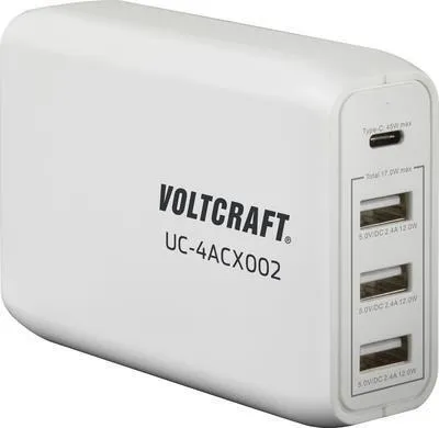 Zdjęcie produktu dla VOLTCRAFT UC-4ACX002 VC-11744745 Gniazdo ładowarki USB Prąd wyjściowy (maks.) 3400 mA 4 x USB, gniazdo USB-C (Power Delivery) (VC-11744745)