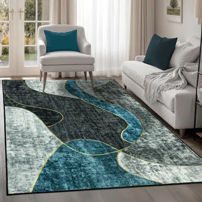 Immagine prodotto di Azomor: elegante tappeto a pelo corto con motivi geometrici per salotti moderni, 140x200 cm