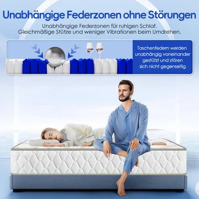Produktbild von Adormii Matratze 100x200 cm, Höhe 23cm, orthopädische 7-Zonen Federkernmatratze 100x200, Matratzen, Federkernmatratzen mit Spannbettlaken