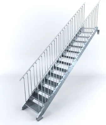 Produktbild von Stahltreppe 14 Stufen bis Höhe 280 cm, Laufbreite : 70 cm beidseitiges Geländer ST 1 (31 / 31 mm)
