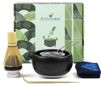 Matcha-Set 7-teilig mit Schale, Schneebesen, Sieb, Schwarz